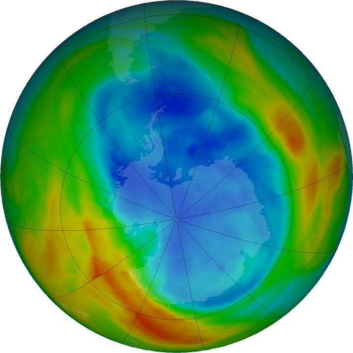 Antarctic ozone map for 22 August 2017